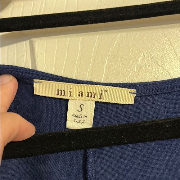 MIAMI FRANCESCA’S Navy Blue Asymmetrical 3/4 Sleeve Dress Handkerchief Hem Small - Picture 4 of 6